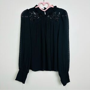 Zara Black Long Sleeve Blouse with Lace Detail Size XS